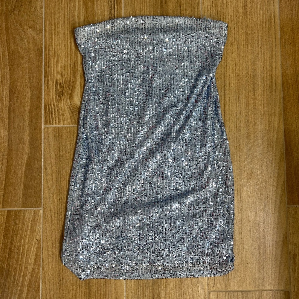 Urban Outfitters Strapless Blue Sequin Dress